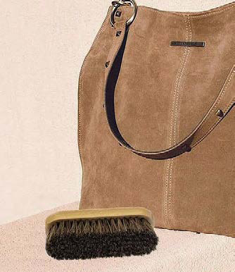 Borsa in pelle scamosciata con spazzola per camoscio